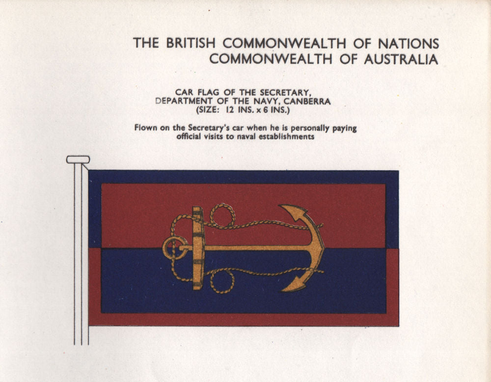 AUSTRALIA FLAGS Car Flag of the Secretary, Department of the Navy, Canberra 1958